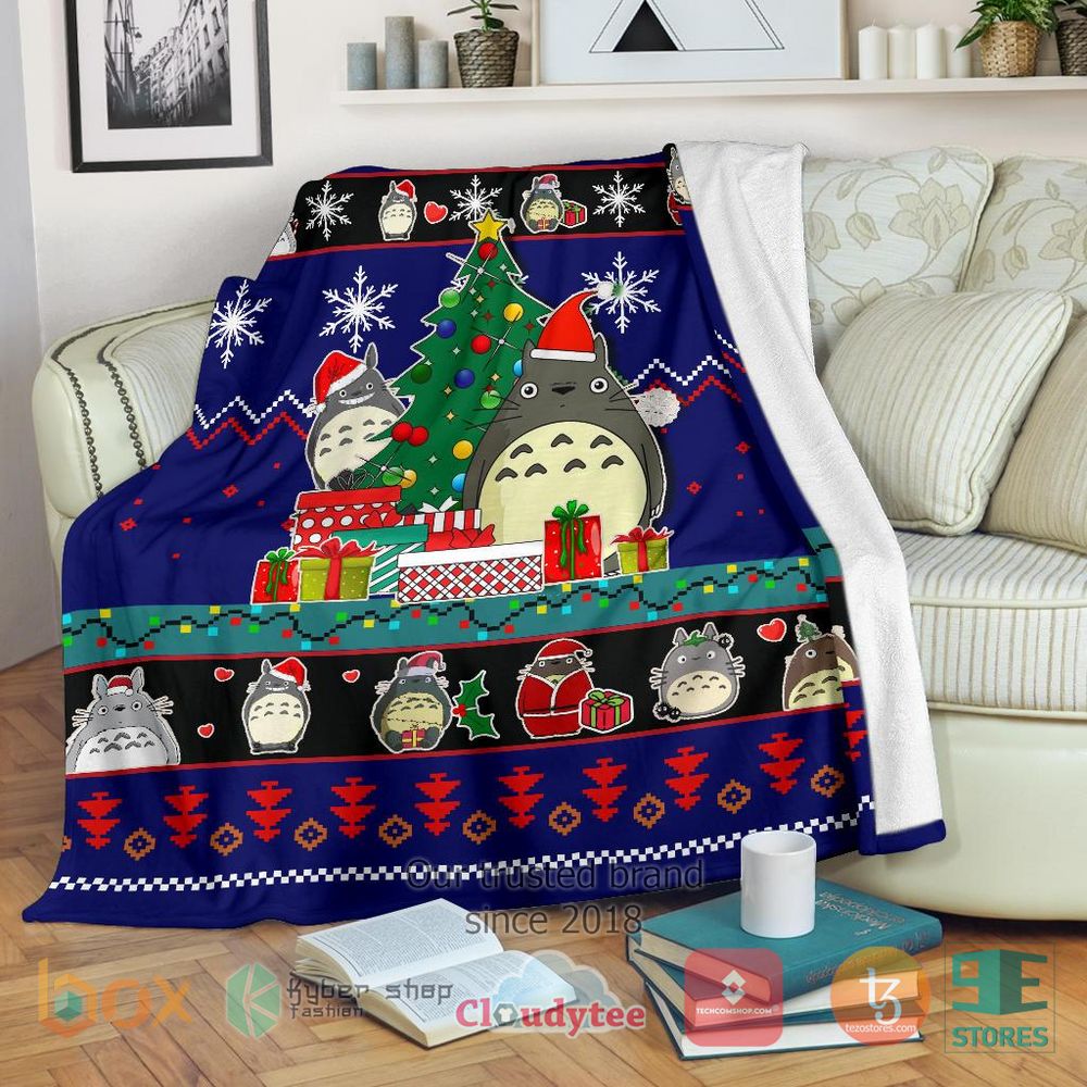 HOT Totoro Blue Christmas Christmas Blanket 17