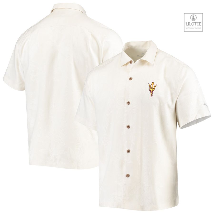 BEST Arizona State Sun Devils Tommy Bahama Al Fresco Tropics Jacquard White Hawaiian Shirt 6