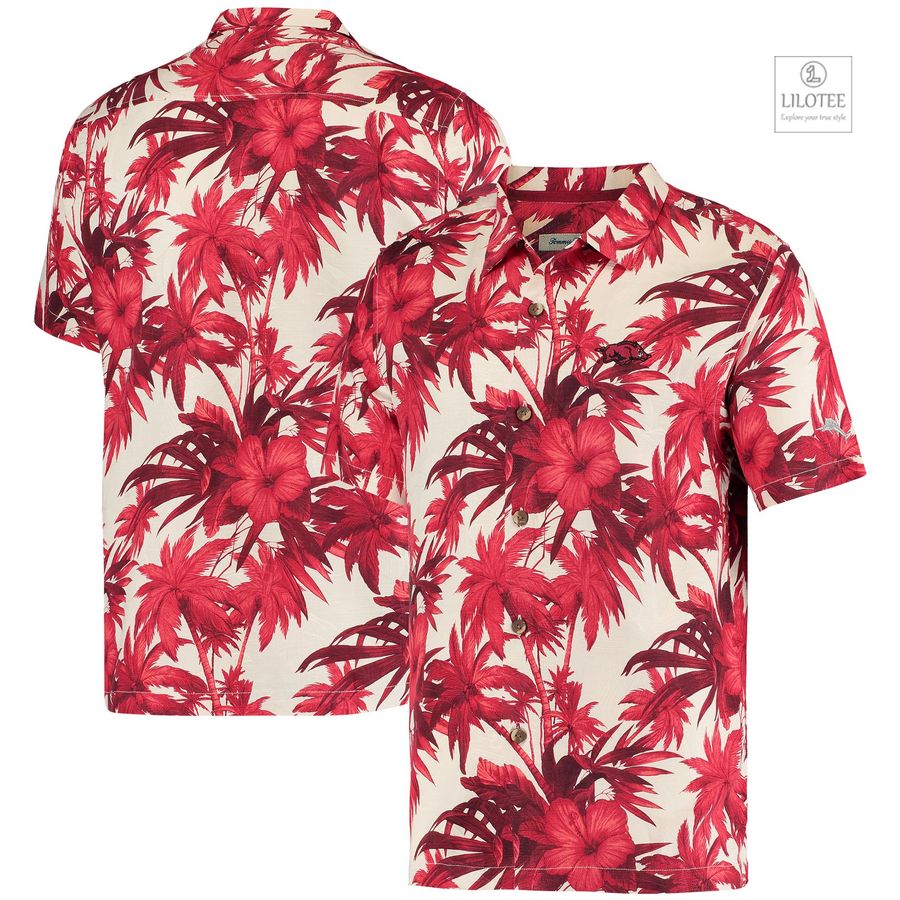 BEST Arkansas Razorbacks Tommy Bahama Harbor Island Hibiscus Cardinal Hawaiian Shirt 6