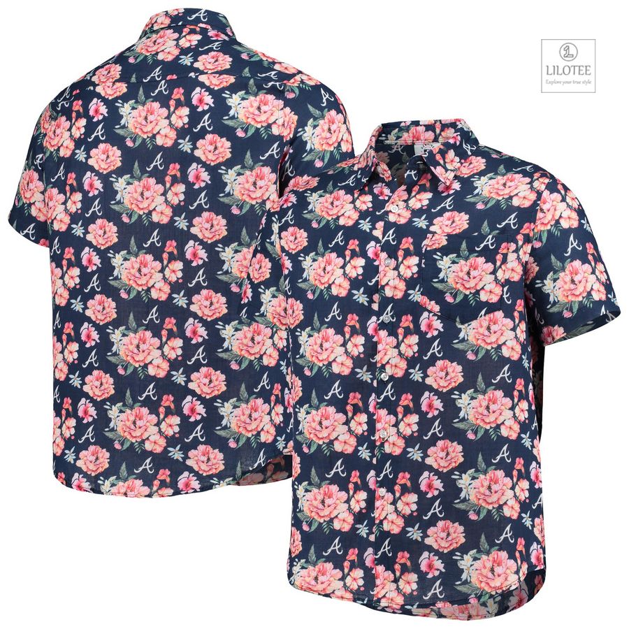 BEST Atlanta Braves FOCO Floral Linen Navy Hawaiian Shirt 7