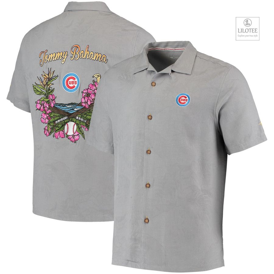 BEST Chicago Cubs Tommy Bahama Bay Back Panel Gray Hawaiian Shirt 7
