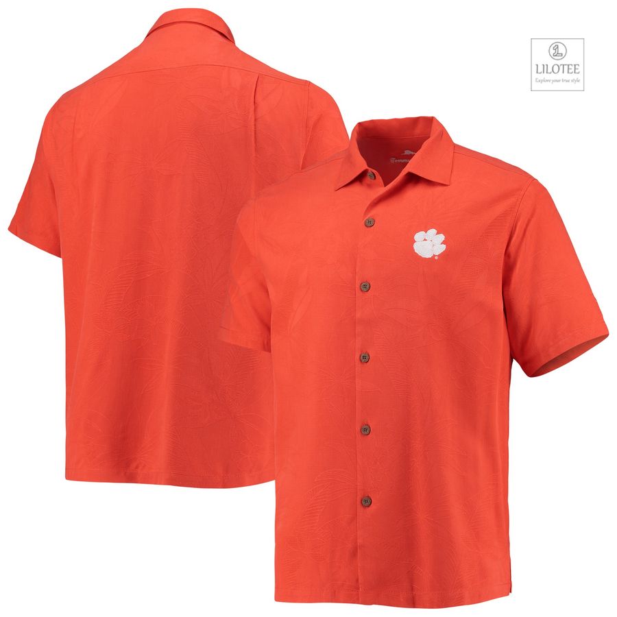 BEST Clemson Tigers Tommy Bahama Al Fresco Tropics Jacquard Orange Hawaiian Shirt 6