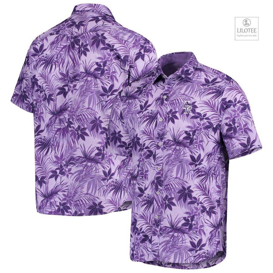 BEST Colorado Rockies Tommy Bahama Sport Reign Forest Fronds Purple Hawaiian Shirt 7