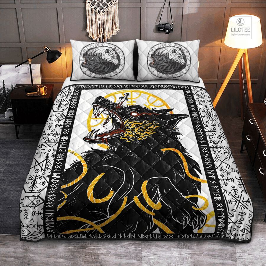 BEST Fenrir Viking Black wolf White Bedding Set 9