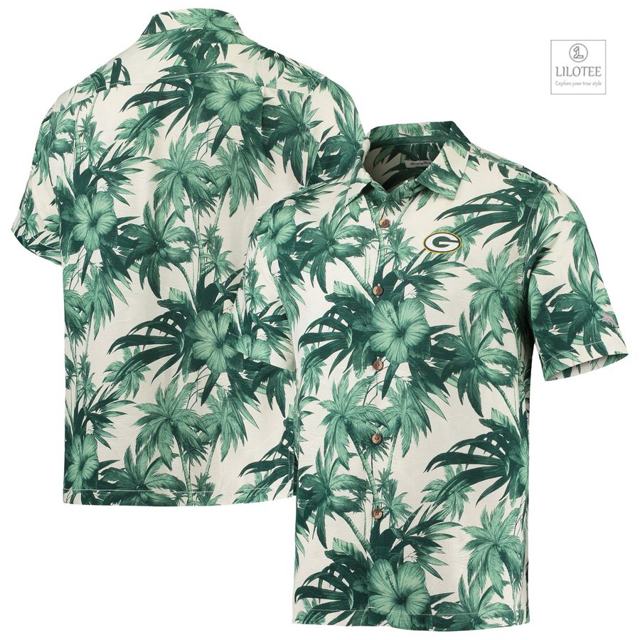 BEST Green Bay Packers Tommy Bahama Sport Harbor Island Hibiscus Camp Green Hawaiian Shirt 7