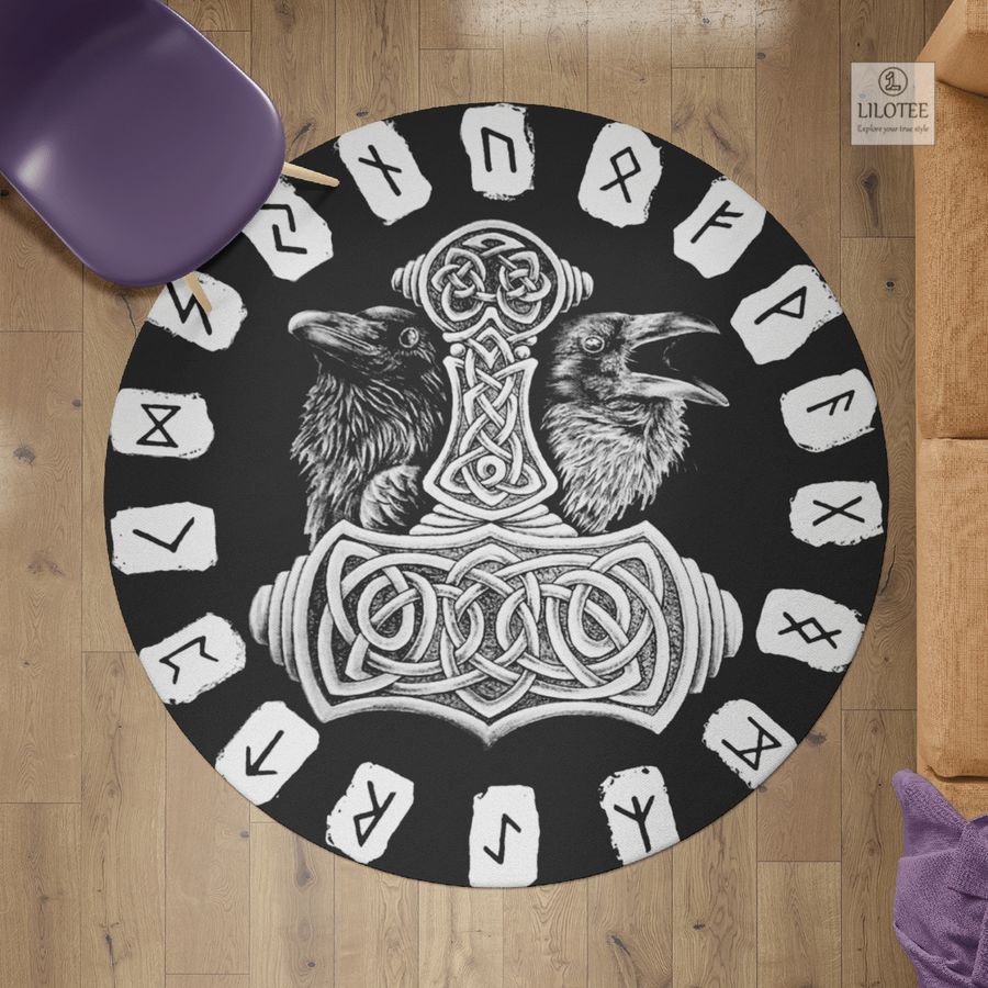 BEST Hammer Raven And Rune Viking Round Carpet 5