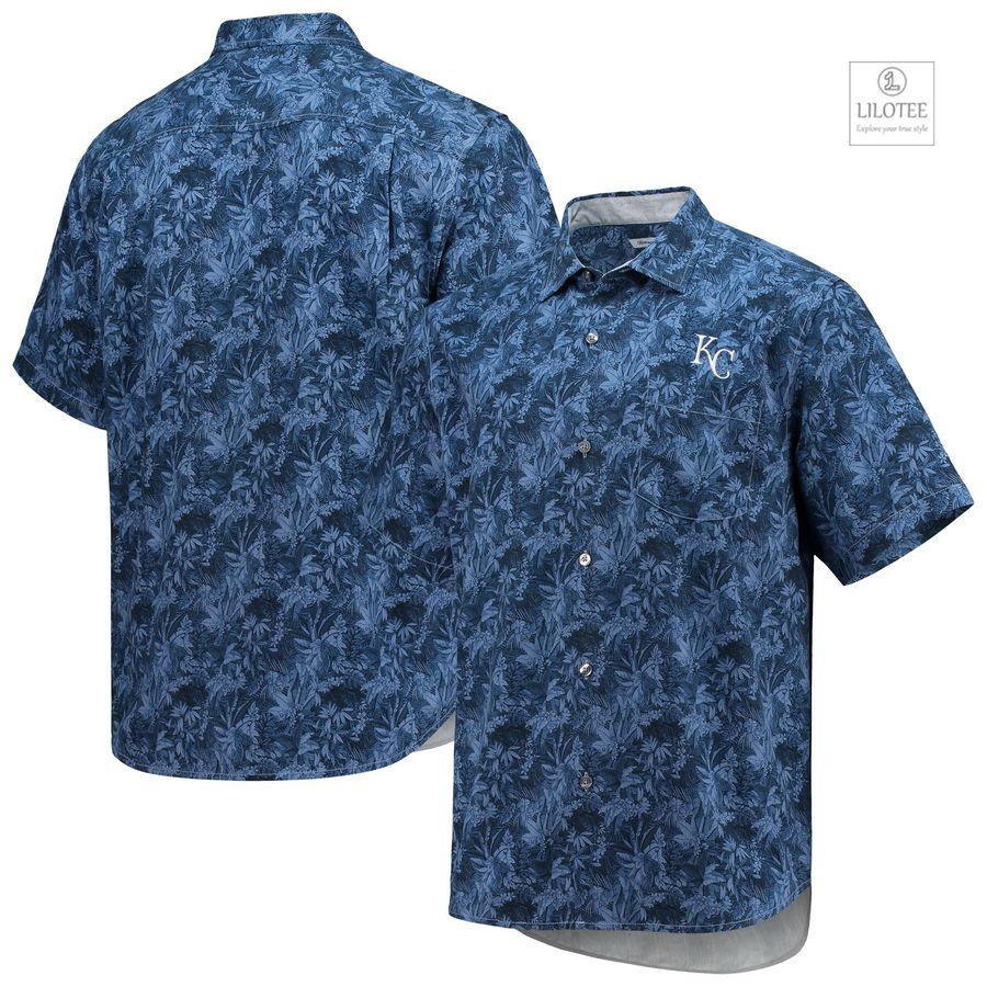 BEST Kansas City Royals Tommy Bahama Jungle Shade Silk Camp Royal Hawaiian Shirt 7