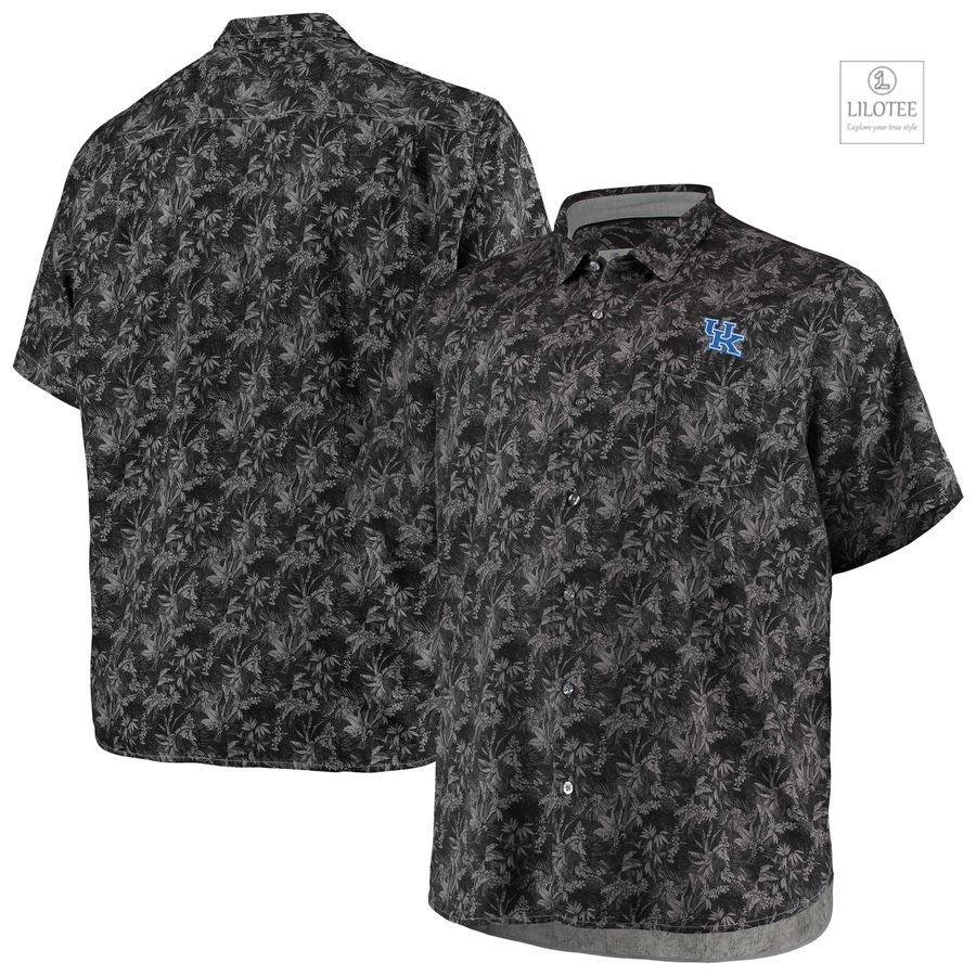 BEST Kentucky Wildcats Tommy Bahama Big & Tall Sport Jungle Shade Silk Black Hawaiian Shirt 7