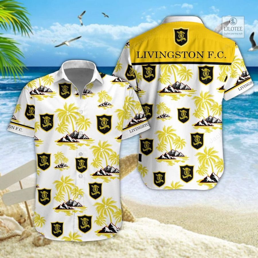BEST Livingston Football Club Yellow Hawaiian Shirt, Shorts 5