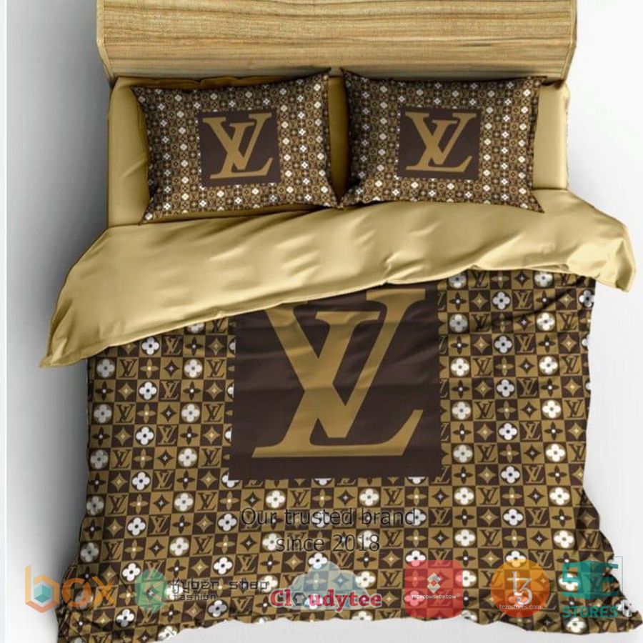 BEST Louis Vuitton LV Caro pattern Brown Cover Bedding Set 2