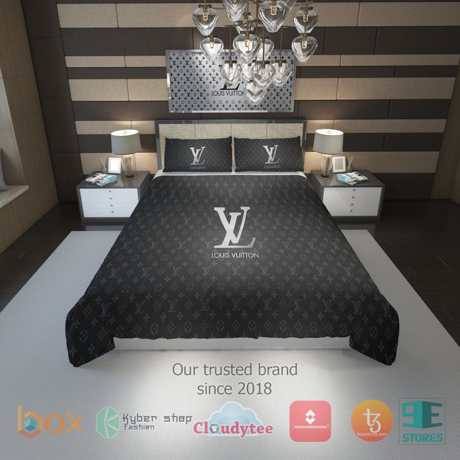 BEST Louis Vuitton LV Silver logo grey Cover Bedding Set 3