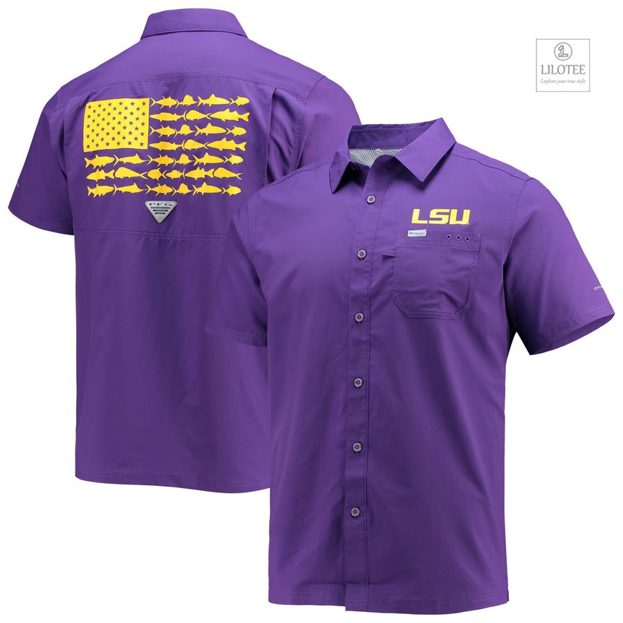 BEST LSU Tigers Columbia PFG Slack Tide Camp Purple Hawaiian Shirt 7