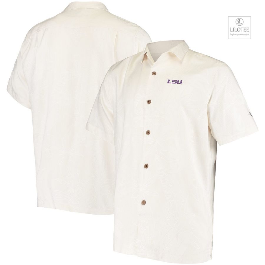 BEST LSU Tigers Tommy Bahama Al Fresco Tropics Jacquard White Hawaiian Shirt 7