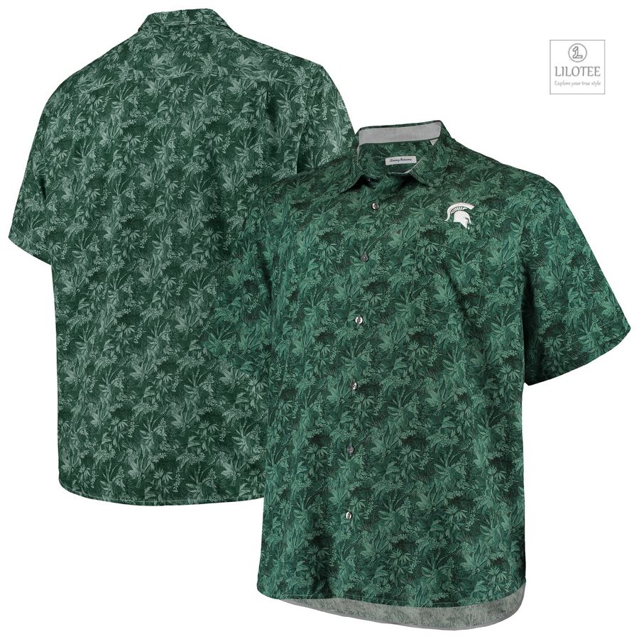 BEST Michigan State Spartans Tommy Bahama Big & Tall Sport Jungle Shade Silk Green Hawaiian Shirt 7