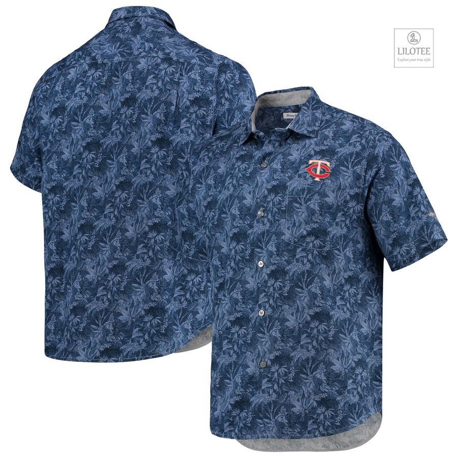 BEST Minnesota Twins Tommy Bahama Jungle Shade Silk Camp Navy Hawaiian Shirt 7