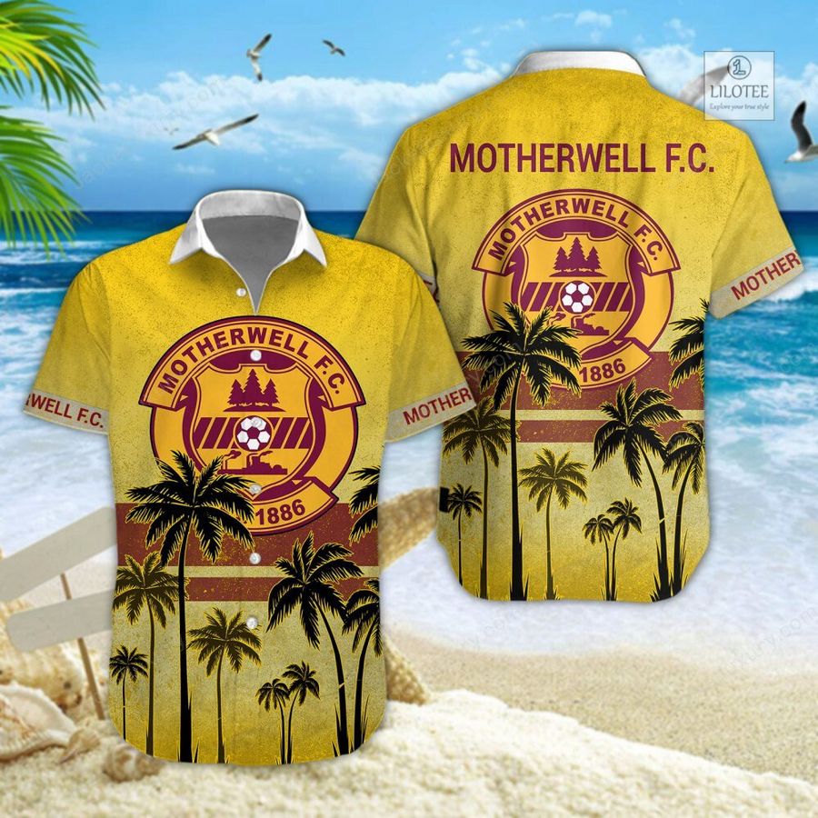 BEST Motherwell Football Club Yellow Hawaiian Shirt, Shorts 5