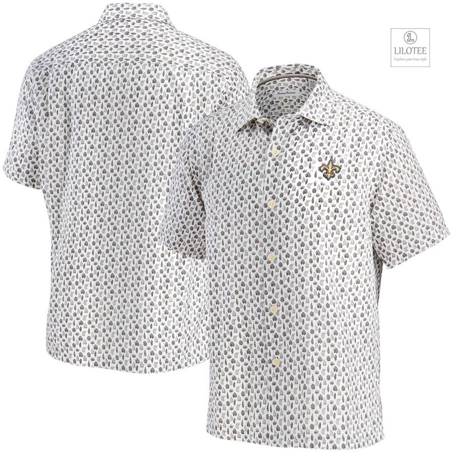 BEST New Orleans Saints Tommy Bahama Baja Mar Woven White Hawaiian Shirt 7