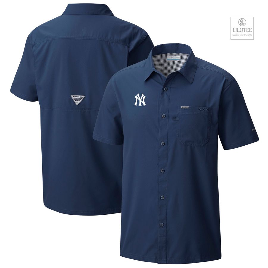BEST New York Yankees Columbia Slack Tide Camp Navy Hawaiian Shirt 7