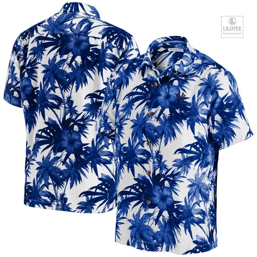 BEST New York Yankees Tommy Bahama Sport Harbor Island Hibiscus Navy Hawaiian Shirt 7