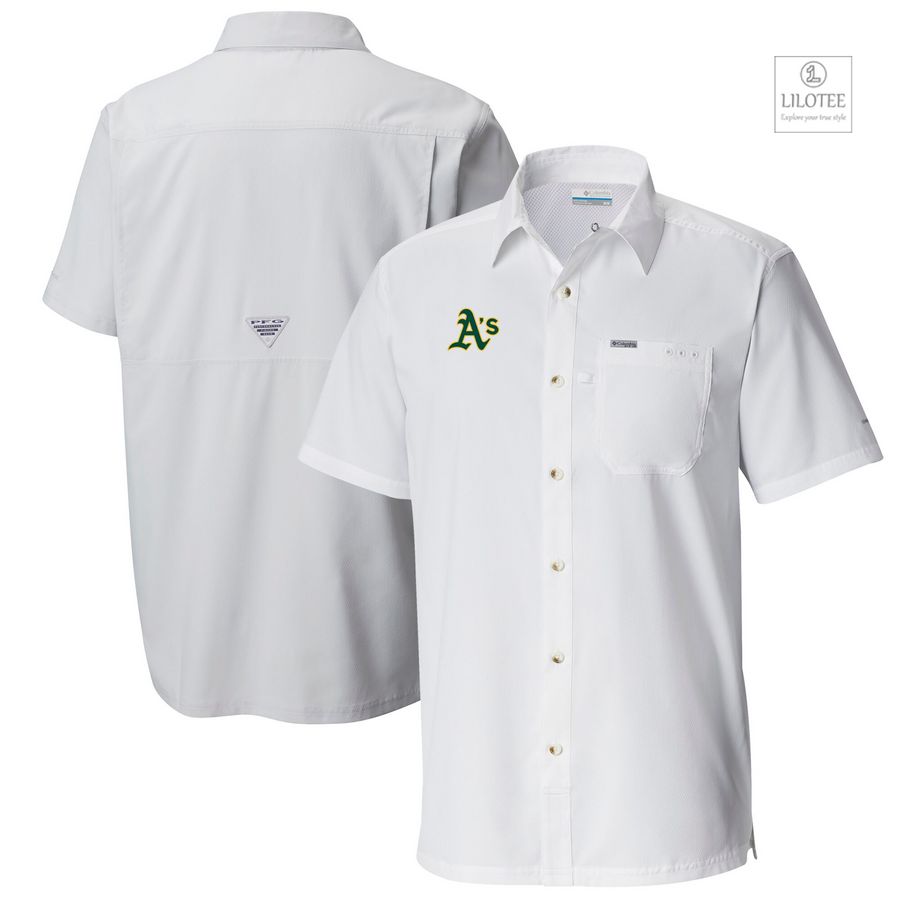 BEST Oakland Athletics Columbia Slack Tide Camp White Hawaiian Shirt 7