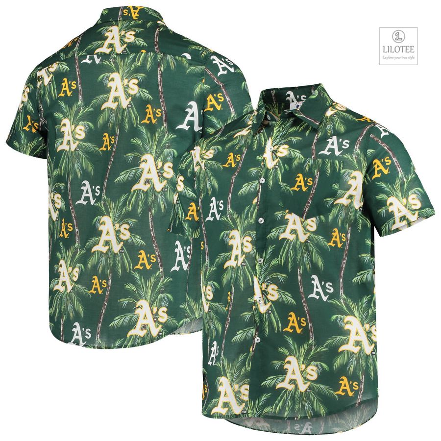 BEST Oakland Athletics FOCO Palm Tree Button Up Green Hawaiian Shirt 6