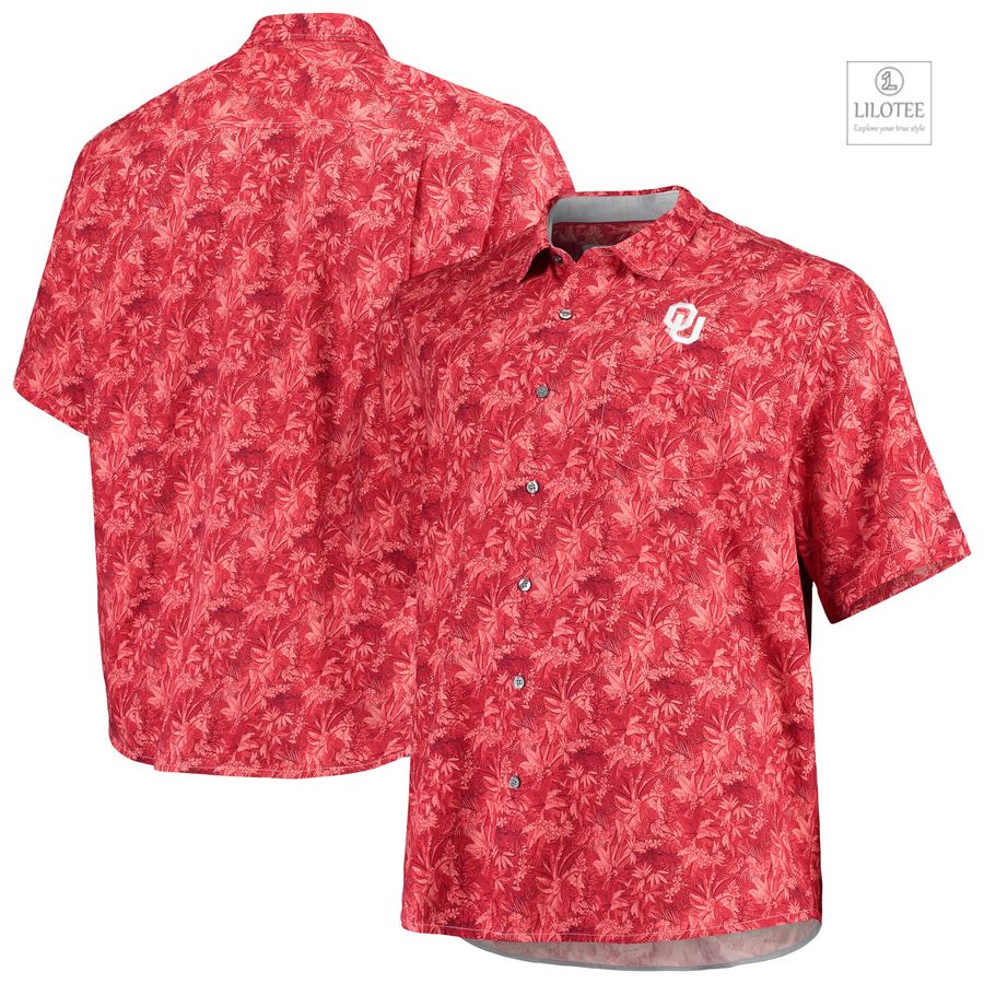BEST Oklahoma Sooners Tommy Bahama Big & Tall Sport Jungle Shade Silk Crimson Hawaiian Shirt 6