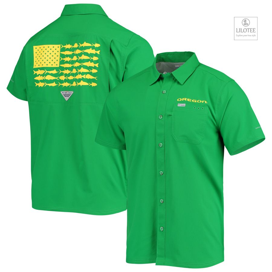 BEST Oregon Ducks Columbia PFG Slack Tide Camp Green Hawaiian Shirt 7