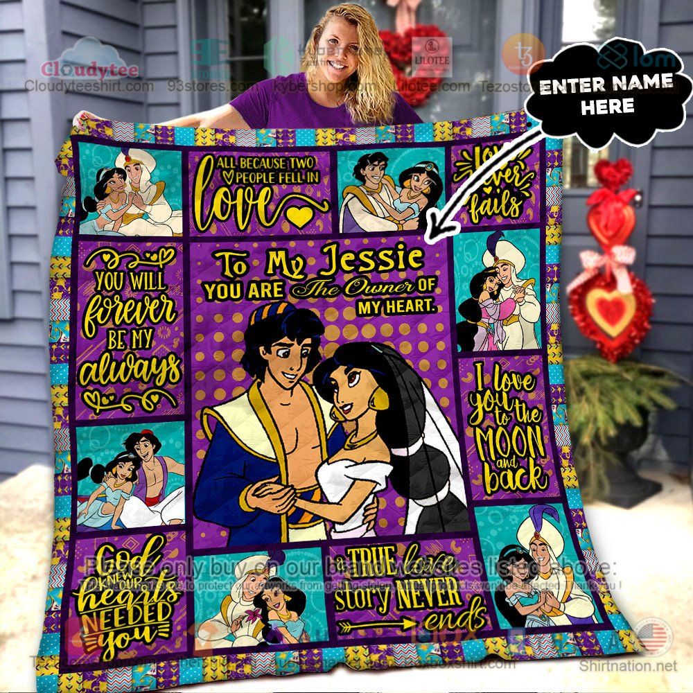 NEW Aladdin and the Magic Lamp I love you to the moon and back Custom Name Quilt 7