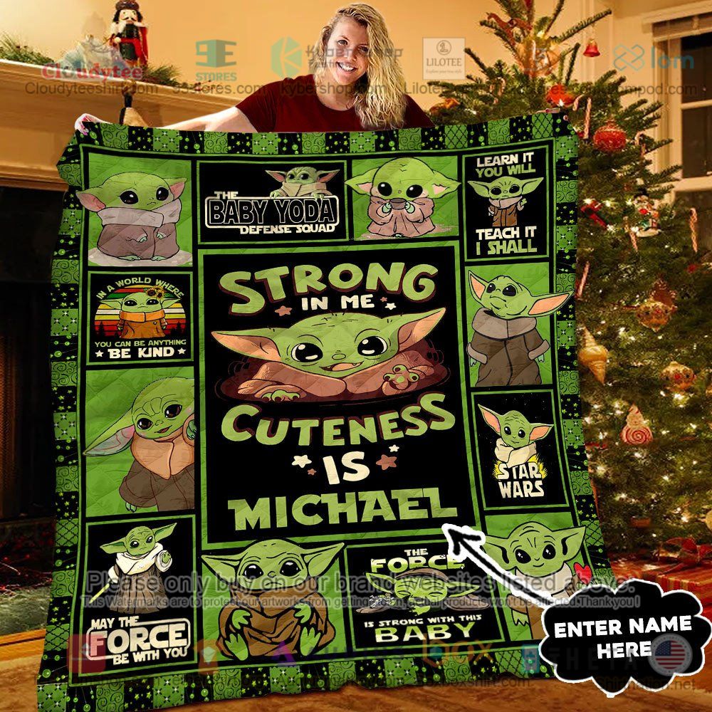 NEW Baby Yoda Strong in me Custom Name Quilt 6