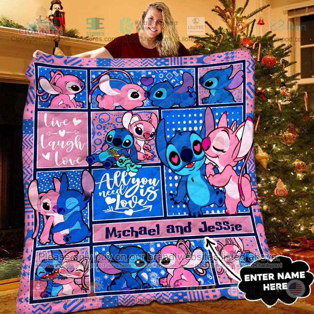 NEW Disney Stitch and Angel All You Need Is Love Custom Name Quilt 6