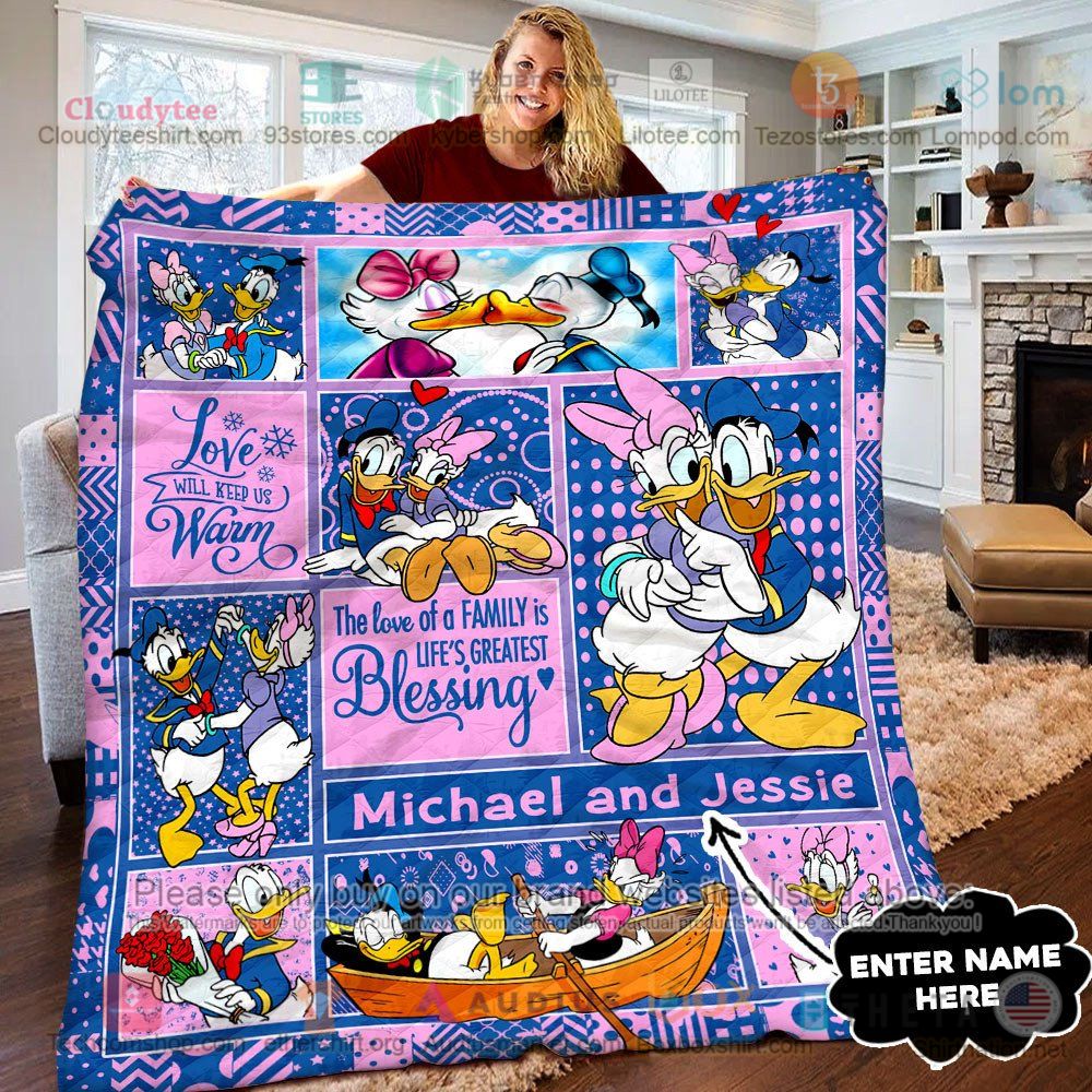 NEW Donald Duck and Daisy Duck love will keep us warm Pink Custom Name Quilt 7