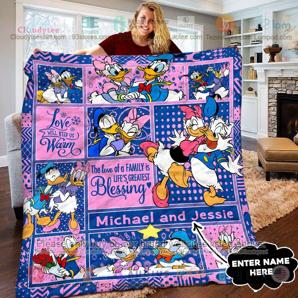 NEW Donald Duck and Daisy Duck love will keep us warm Custom Name Quilt 7