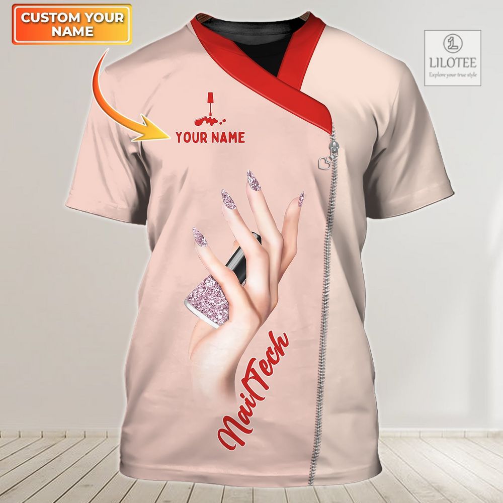 BEST Personalized Nail Tech Pink Red Custom 3D Shirt 9