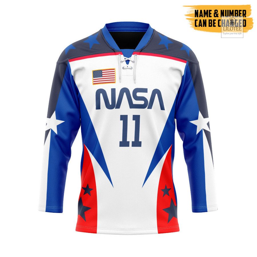 BEST NASA American flag Space Suit Custom Hockey Jersey 7