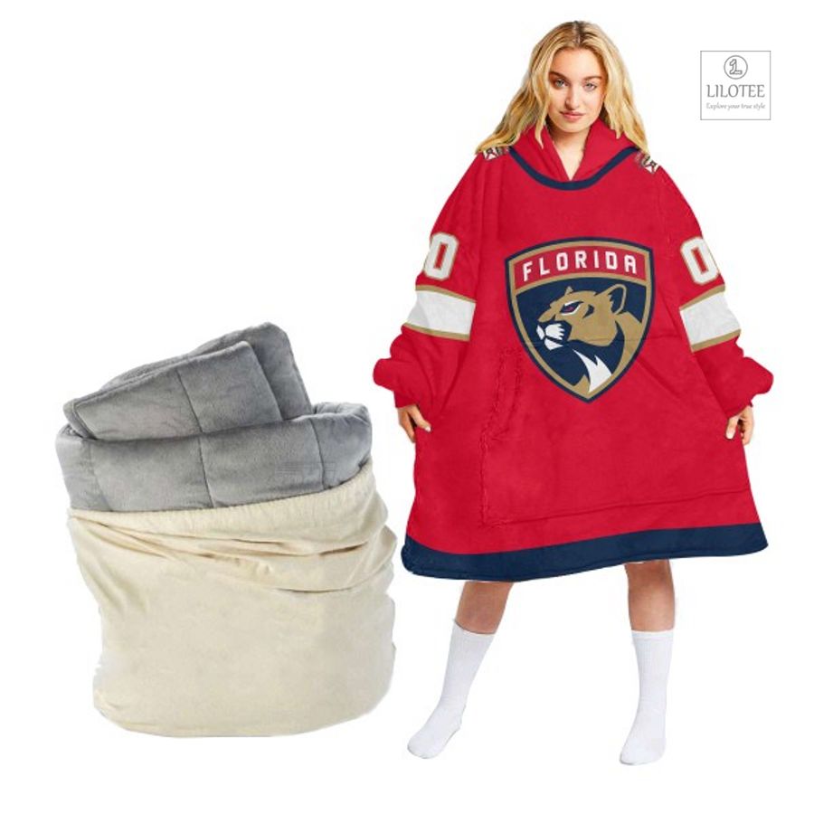 BEST Florida Panthers Red Custom Sherpa Hoodie Blanket
