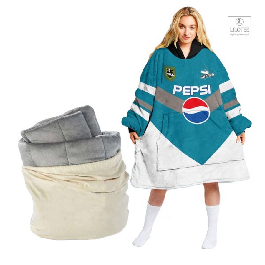 BEST Cronulla-Sutherland Sharks Pepsi Custom Sherpa Hoodie Blanket 12