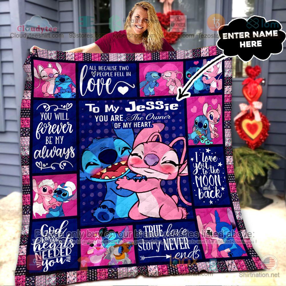 NEW Stitch and Angel a True love Story Never Ends Custom Name Quilt 6