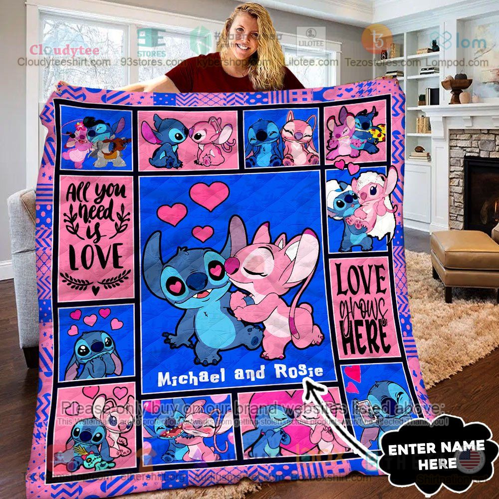 NEW Stitch and Angel Love Cute Disney Custom Name Quilt 7