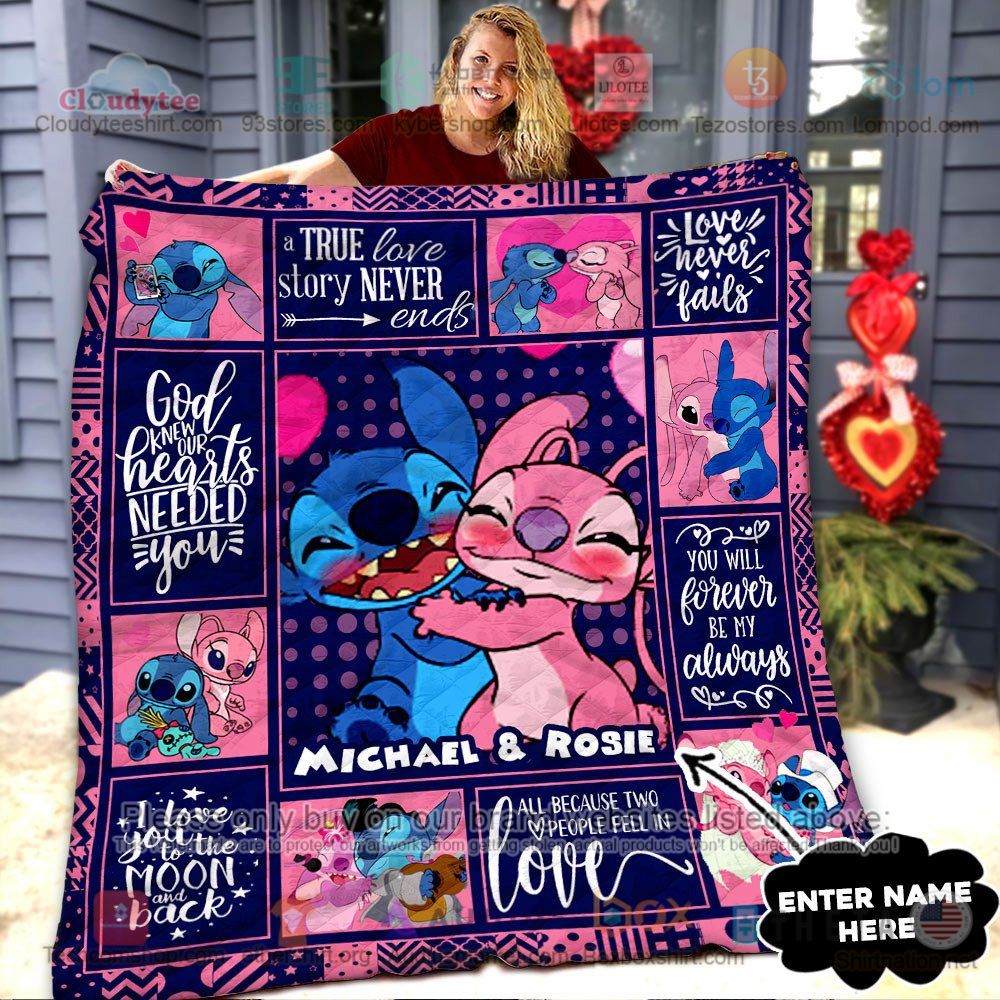 NEW Stitch and Angel Love Never Fails Custom Name Quilt 7