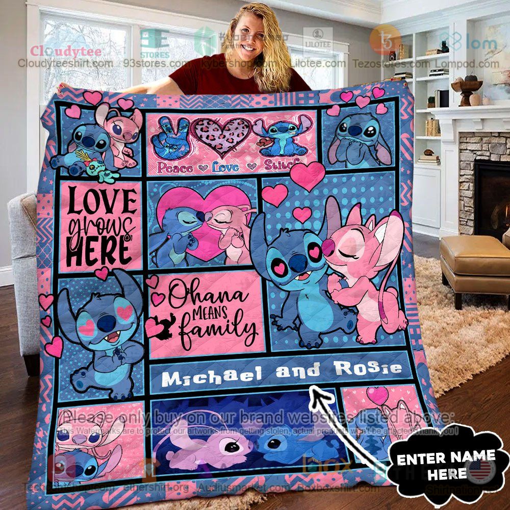NEW Stitch and Angel, Peace Love Stitch Custom Name Quilt 7