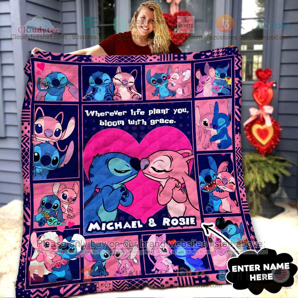NEW Stitch and Angel Wherever life plant you, Bloom with Grace Custom Name Quilt 7