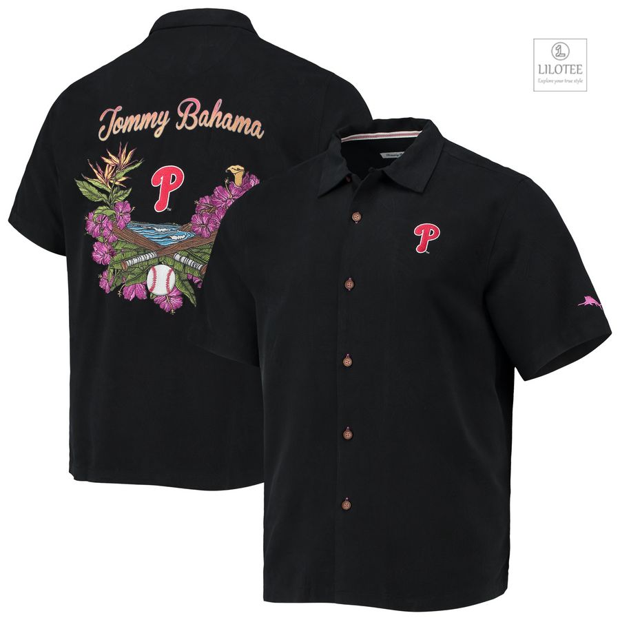 BEST Philadelphia Phillies Tommy Bahama Bay Black Hawaiian Shirt 6