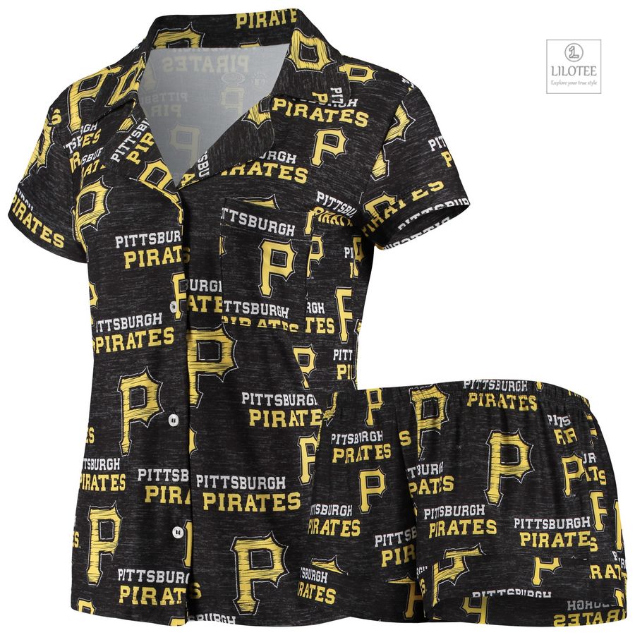 BEST Pittsburgh Pirates Concepts Sport Women's Zest Black Hawaiin Shirt, Short 5