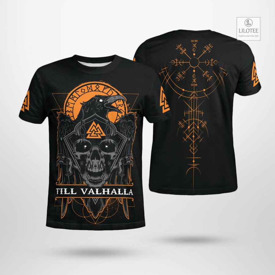BEST Raven Till Valhalla Vegvisir Black T-Shirt 7