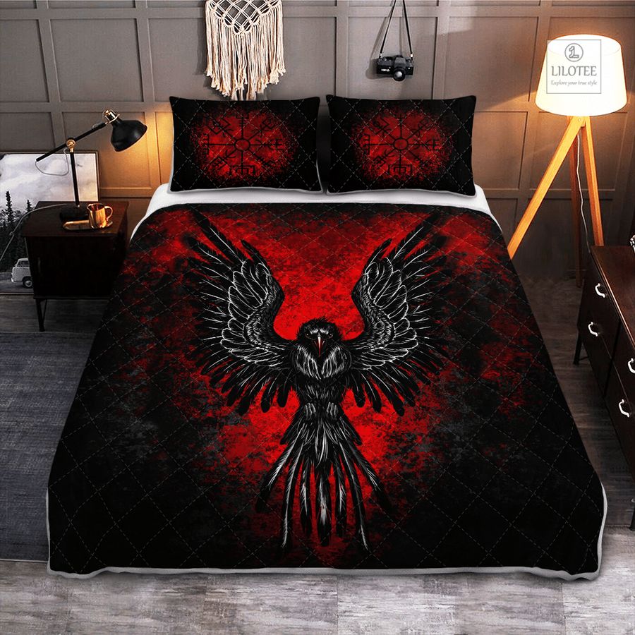 BEST Raven Vegvisir Viking Black red Bedding Set 8