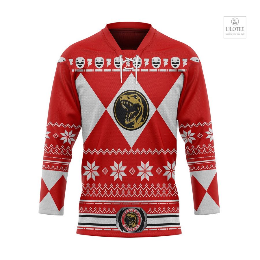 BEST Red Mighty Morphin Power Ranger Ugly Hockey Jersey 7