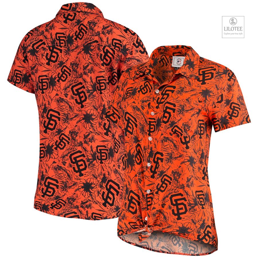 BEST San Francisco Giants Women's Tonal Print Orange and Black Hawaiian Shirt 7