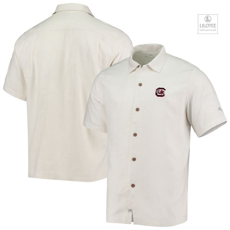 BEST South Carolina Gamecocks Tommy Bahama Al Fresco Tropics Jacquard White Hawaiian Shirt 6