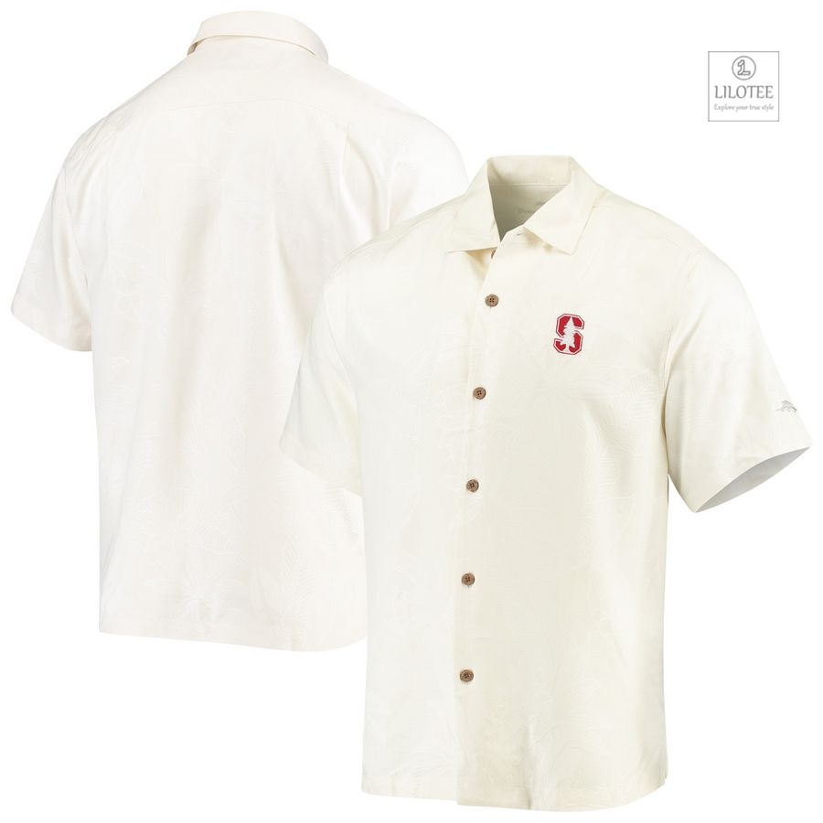 BEST Stanford Cardinal Tommy Bahama Al Fresco Tropics Jacquard White Hawaiian Shirt 7