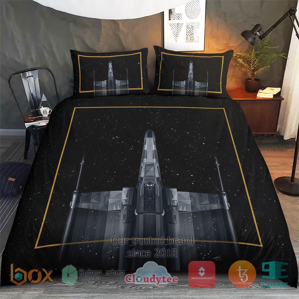 HOT Star Wars Spaceships Black Galaxy Yellow Border Cover Bedding Set 6